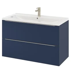 GoodHome Meuble sous vasque suspendu bleu nuit mat l.100 x H.60 x P.45 cm, Imandra