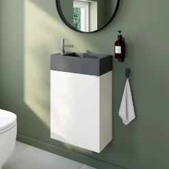 Homesight Meuble sous vasque suspendu blanc mat l.44 cm Imandra + plan vasque béton gris, GoodHome