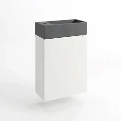 Homesight Meuble sous vasque suspendu blanc mat l.44 cm Imandra + plan vasque béton gris, GoodHome