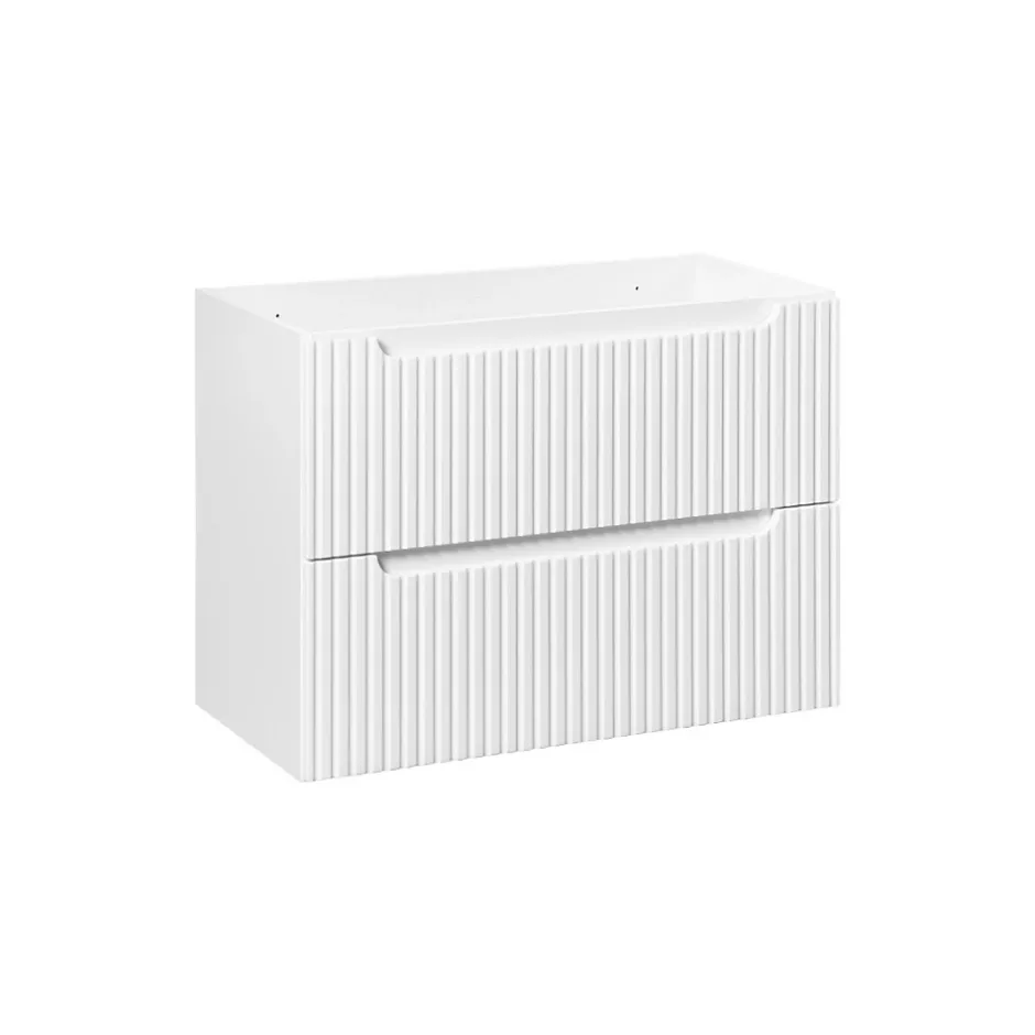 Meublorama Meuble sous vasque VANO 2 tiroirs Blanc alpin L80 x P39 x H57 cm Meuble suspendu