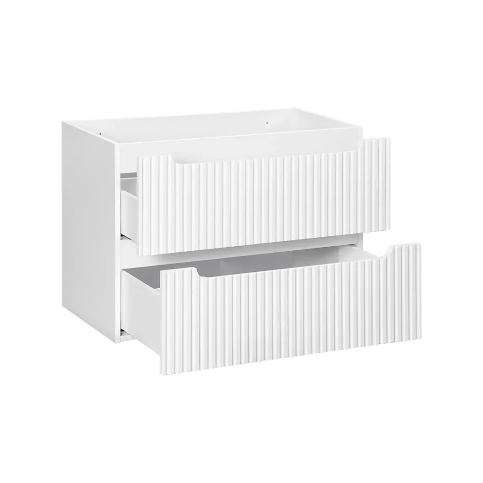 Meublorama Meuble sous vasque VANO 2 tiroirs Blanc alpin L80 x P39 x H57 cm Meuble suspendu