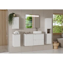 Meublorama Meuble sous vasque VANO 2 tiroirs Blanc alpin L60 x P39 x H57 cm Meuble suspendu* Meuble Sous-Vasque