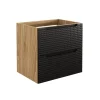 Meublorama Meuble sous vasque VELNIA 2 tiroirs 60 cm Coloris chene clair et noir Meuble suspendu* Meuble Sous-Vasque