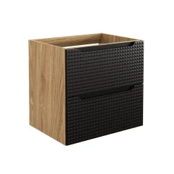 Meublorama Meuble sous vasque VELNIA 2 tiroirs 60 cm Coloris chene clair et noir Meuble suspendu* Meuble Sous-Vasque