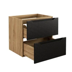 Meublorama Meuble sous vasque VELNIA 2 tiroirs 60 cm Coloris chene clair et noir Meuble suspendu* Meuble Sous-Vasque