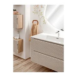 Meublorama Meuble sous vasque YOKA Beige et chene clair 70 cm* Meuble Sous-Vasque
