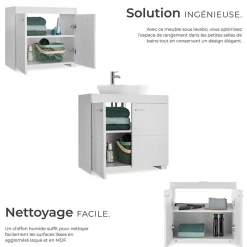 Tectake Meuble sous-lavabo 2 compartiments avec 2 portes battantes blanc