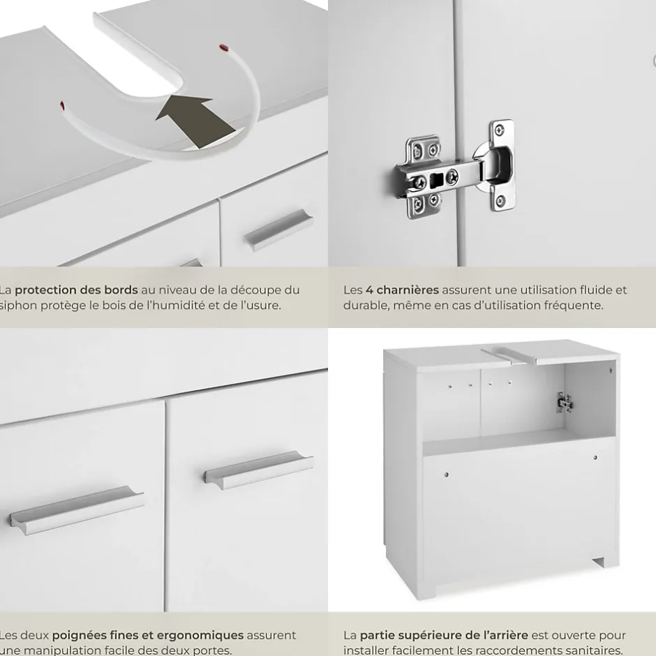 Tectake Meuble sous-lavabo 2 compartiments avec 2 portes battantes blanc