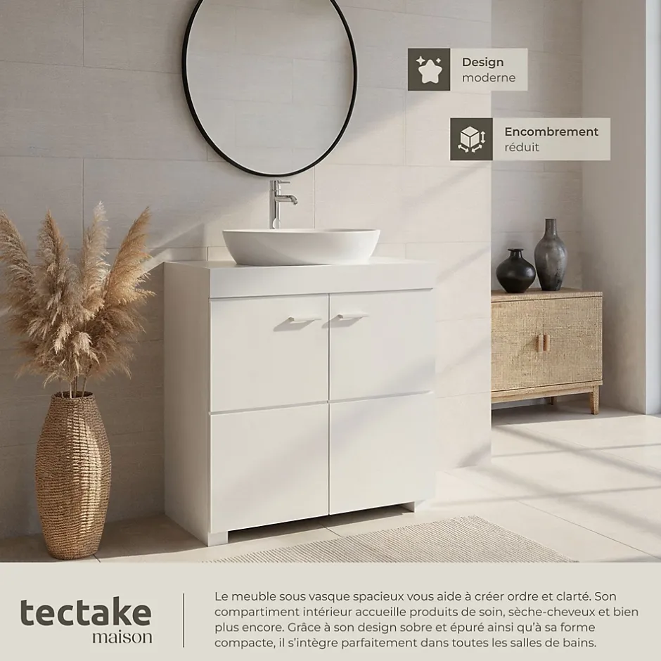 Tectake Meuble sous-lavabo 2 compartiments avec 2 portes battantes blanc