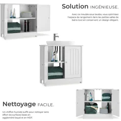 Tectake Meuble sous-lavabo 2 compartiments capacité de charge 35 kg