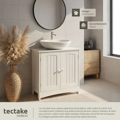 Tectake Meuble sous-lavabo 2 compartiments capacité de charge 35 kg