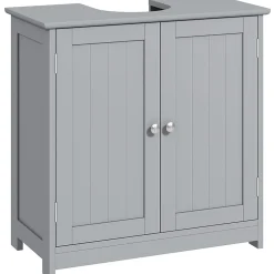 kleankin Meuble sous-vasque - 2 portes rainurées avec étagère réglable - poignées métal chromé - dim. 60L x 30l x 60H cm - MDF