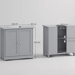 kleankin Meuble sous-vasque - 2 portes rainurées avec étagère réglable - poignées métal chromé - dim. 60L x 30l x 60H cm - MDF