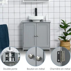 kleankin Meuble sous-vasque - 2 portes rainurées avec étagère réglable - poignées métal chromé - dim. 60L x 30l x 60H cm - MDF