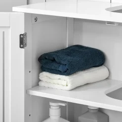 kleankin Meuble sous-vasque - 2 portes rainurées avec étagère réglable - poignées alliage aluminium - dim. 60L x 30l x 60H cm - MDF blanc