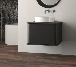 Baden Meuble sous-vasque à suspendre l.61 cm avec plan de toilette et vasque à poser, noir mat, Idra* Meuble Buanderie