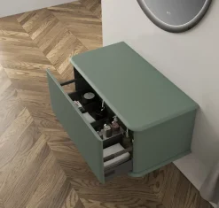 Baden Meuble sous-vasque à suspendre l.95 cm avec plan de toilette, vert mat, Idra* Meuble Buanderie