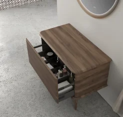 Baden Meuble sous-vasque à suspendre l.95 cm avec plan de toilette et pieds H.29 cm, effet noyer, Idra* Meuble Buanderie