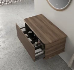 Baden Meuble sous-vasque à suspendre l.95 cm avec plan de toilette, effet noyer, Idra