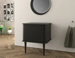 Baden Meuble sous-vasque à suspendre l.61 cm avec plan de toilette et pieds H.29 cm, noir mat, Idra