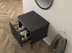 Baden Meuble sous-vasque à suspendre l.61 cm avec plan de toilette et pieds H.29 cm, noir mat, Idra