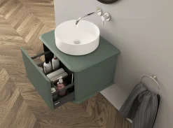 Baden Meuble sous-vasque à suspendre l.61 cm avec plan de toilette et vasque à poser, vert mat, Idra