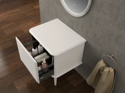 Baden Meuble sous-vasque à suspendre l.61 cm avec plan de toilette et pieds H.29 cm, blanc mat, Idra