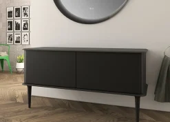 Baden Meuble sous-vasque à suspendre l.141 cm avec plan de toilette et pieds H.29 cm, noir mat, Idra* Meuble Buanderie