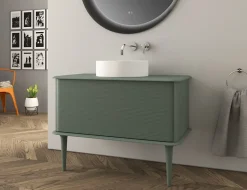 Baden Meuble sous-vasque à suspendre l.95 cm avec plan de toilette, vasque à poser et pieds H.29 cm, vert mat, Idra
