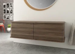 Baden Meuble sous-vasque à suspendre l.141 cm avec plan de toilette, effet noyer, Idra