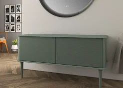 Baden Meuble sous-vasque à suspendre l.141 cm avec plan de toilette et pieds H.29 cm, vert mat, Idra