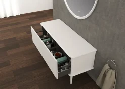 Baden Meuble sous-vasque à suspendre l.141 cm avec plan de toilette et pieds H.29 cm, blanc mat, Idra