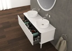 Baden Meuble sous-vasque à suspendre l.141 cm avec plan de toilette, 2 vasques à poser et pieds H.29 cm, blanc mat, Idra* Meuble Buanderie