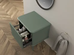 Baden Meuble sous-vasque à suspendre l.61 cm avec plan de toilette et pieds H.29 cm, vert mat, Idra