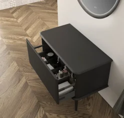 Baden Meuble sous-vasque à suspendre l.95 cm avec plan de toilette et pieds H.29 cm, noir mat, Idra* Meuble Buanderie