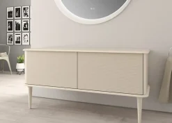 Baden Meuble sous-vasque à suspendre l.141 cm avec plan de toilette et pieds H.29 cm, beige coton, Idra