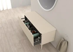 Baden Meuble sous-vasque à suspendre l.141 cm avec plan de toilette et pieds H.29 cm, beige coton, Idra