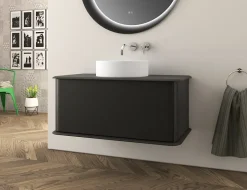 Baden Meuble sous-vasque à suspendre l.95 cm avec plan de toilette et vasque à poser, noir mat, Idra* Meuble Buanderie