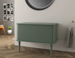 Baden Meuble sous-vasque à suspendre l.95 cm avec plan de toilette et pieds H.29 cm, vert mat, Idra* Meuble Buanderie