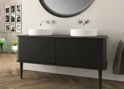 Baden Meuble sous-vasque à suspendre l.141 cm avec plan de toilette, 2 vasques à poser et pieds H.29 cm, noir mat, Idra