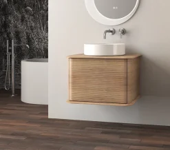 Baden Meuble sous-vasque à suspendre l.61 cm avec plan de toilette et vasque à poser, effet chêne tabac, Idra
