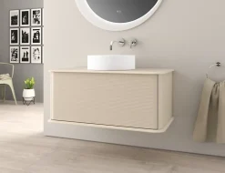 Baden Meuble sous-vasque à suspendre l.95 cm avec plan de toilette et vasque à poser, beige coton, Idra* Meuble Buanderie