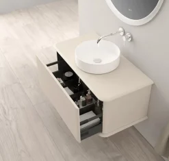 Baden Meuble sous-vasque à suspendre l.95 cm avec plan de toilette et vasque à poser, beige coton, Idra* Meuble Buanderie