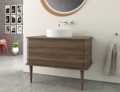 Baden Meuble sous-vasque à suspendre l.95 cm avec plan de toilette, vasque à poser et pieds H.29 cm, effet noyer, Idra