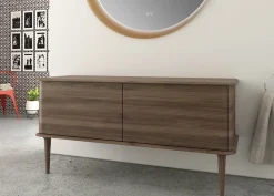 Baden Meuble sous-vasque à suspendre l.141 cm avec plan de toilette et pieds H.29 cm, effet noyer, Idra