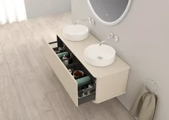 Baden Meuble sous-vasque à suspendre l.141 cm avec plan de toilette et 2 vasques à poser, beige coton, Idra