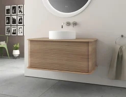 Baden Meuble sous-vasque à suspendre l.95 cm avec plan de toilette et vasque à poser, effet chêne tabac, Idra