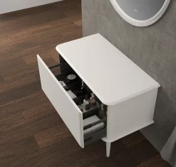 Baden Meuble sous-vasque à suspendre l.95 cm avec plan de toilette et pieds H.29 cm, blanc mat, Idra* Meuble Buanderie