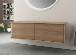 Baden Meuble sous-vasque à suspendre l.141 cm avec plan de toilette, effet chêne tabac, Idra