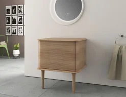 Baden Meuble sous-vasque à suspendre l.61 cm avec plan de toilette et pieds H.29 cm, effet chêne tabac, Idra